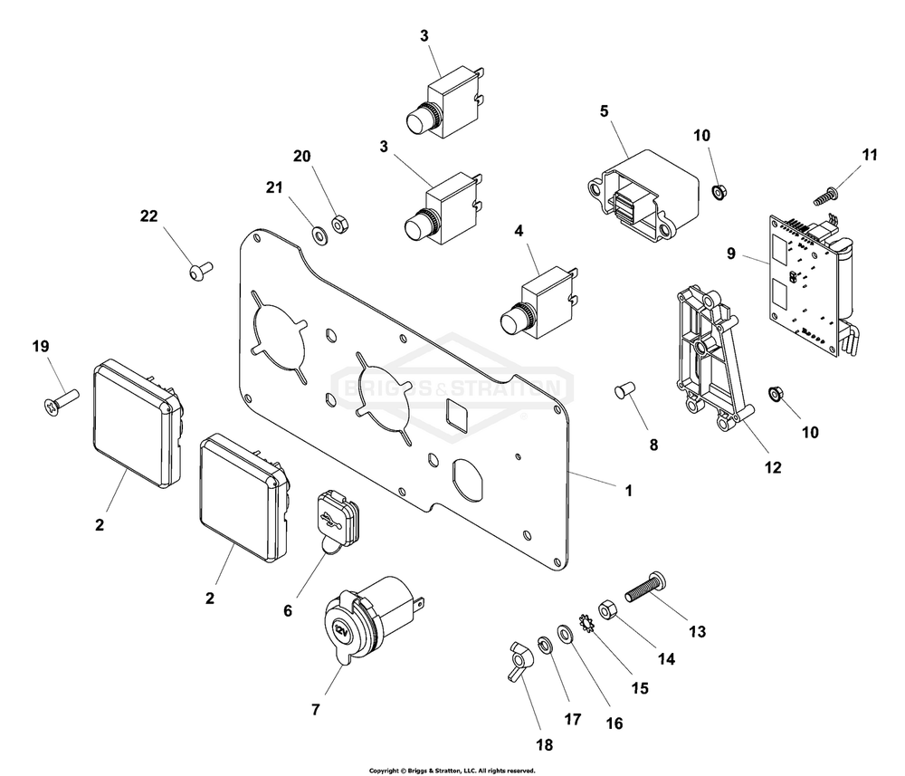 Control Panel Diagram and Parts List for 030807-01  Briggs and Stratton Generator